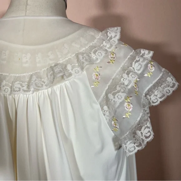Vintage 1950 Retro Shadowline white Lace Fairycore Peignoir Short Slip Robe Set - Picture 11 of 17